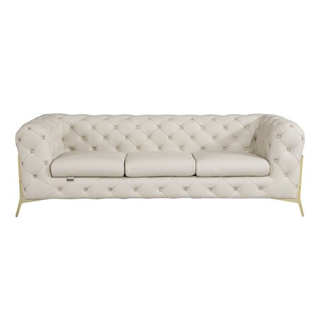 Homeroots 93" Cream Italian Leather Chesterfield Solid Wood Sofa 720457