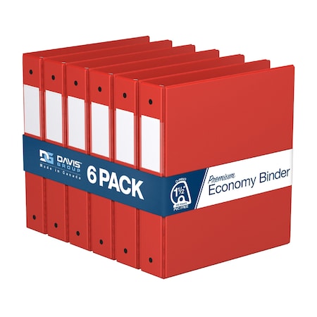 Davis Group Premium Economy, Angle D Ring, Binder, (Red, 1.5"), PK6 2302-03-06