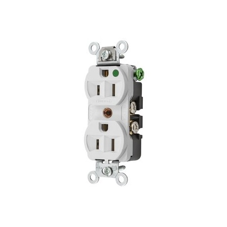 Hubbell Wiring Compact Hospital Grade 2-Pole 3-Wire 15A 125V Duplex Receptacle, 5-15R, White HBL8200HW
