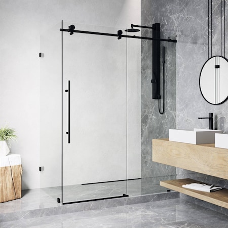 Vigo E-Class 34 in. L x 46 in. W x 76 in. H Frameless Sliding Rectangle Shower Enclosure in Matte Black VG6053MBCL48