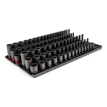 Tekton 102pc 3/8in Shallow, Semi-Deep, and Deep 12pt Impact Scket Set w/Rails and Trays (1/4-1in, 6-24 mm) SID91221