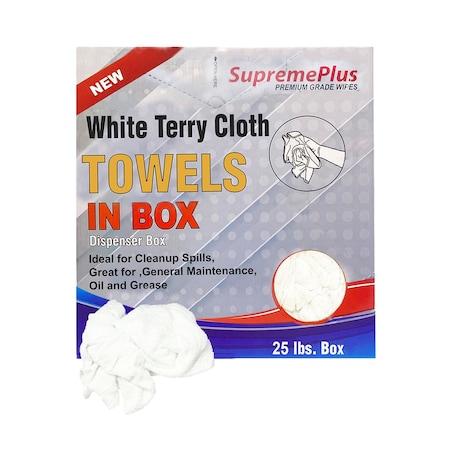 Supremeplus New White Terry Towel Cleaning Rags, 25 lbs. Compressed Box SP-5437