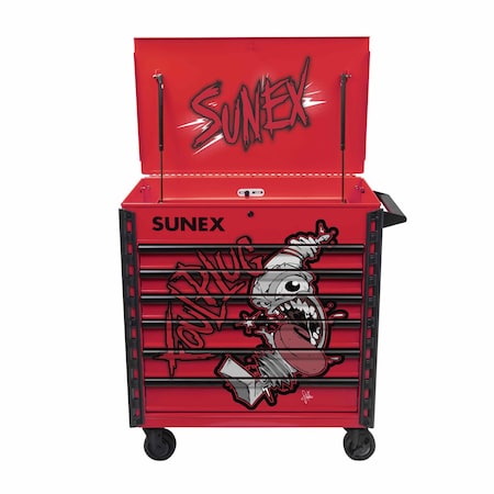 Sunex Tony Squindo “Foul Plug in Premium Full Drawer Service Cart - Red 8057XTRFOULPLUG
