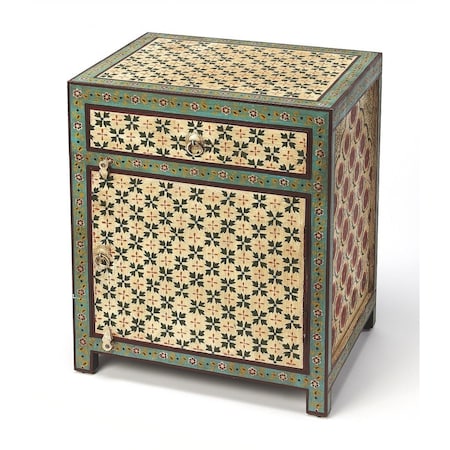 Homeroots 21in Brown And Green And Ivory Standard Accent Cabinet With One Drawer 389763