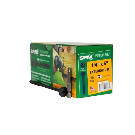 Spax 1/4 in x 6 in Exterior Structural Wood Lag Screws Powerlags Washer Head T-Star, 50PK 4581820701525