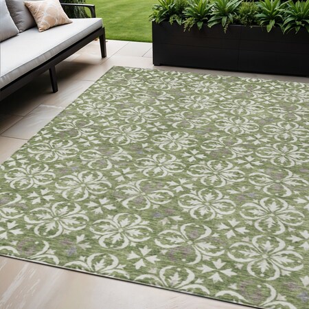 Homeroots 5' X 8' Green Gray And Ivory Floral Washable Indoor Outdoor Area Rug 595944