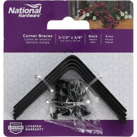 National Hardware CORNER BRACE STL BLK 2.5X5/8IN, 4PK N275-704