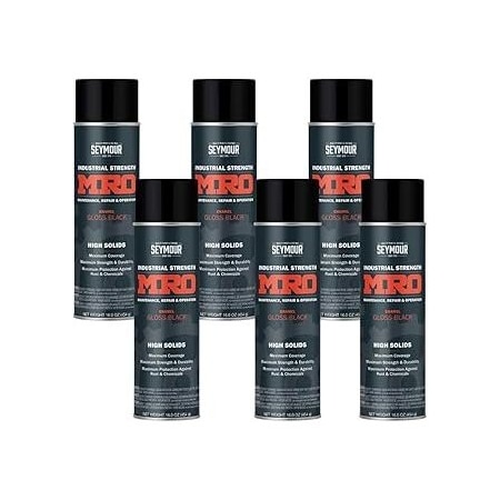Seymour Midwest MRO Industrial High-Solids Spray Paint, Gloss Black, 16 oz, 6PK 6201415