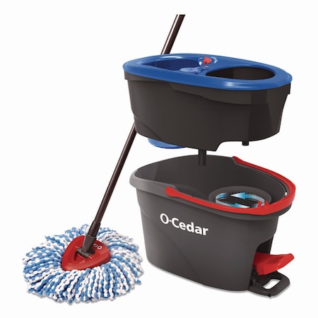 O-Cedar EZWring RinseClean Spin Mop System, Blue/White Microfiber Head, Up to 51in Adj. Red/Gray Handle 168534EA