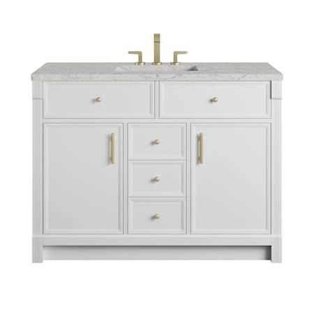 James Martin Vanities Bellshire 48" Single Vanity, Bright White w/ 3 CM Eternal Jasmine Pearl Silestone Top 660-V48-BW-3EJP