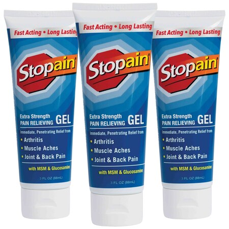 Stopain Extra Strength Topical Pain Relief, 8% Menthol, 3oz Gel Tube, 3PK 5-880-023