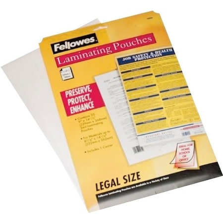 Centurion Fellowes Laminating Pouch, 8-1/2 in L, 14 in W, 3 mil Thick, Clear 52006