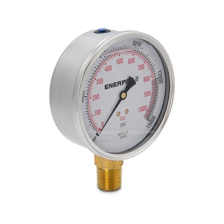 Enerpac Hydraulic Cylinder Pressure Gauge, 1/4 in NPTF, Bottom Location, Stainless Steel Case Material G4040L