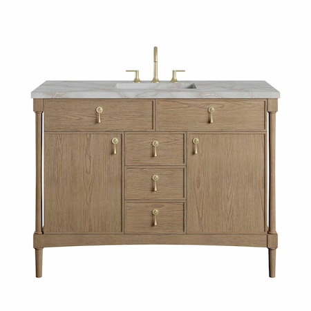 James Martin Vanities Kinnsden 48" Single Vanity, Weathered Oak w/ 3 CM Victorian Silver Silestone Top D680-V48-WTO-3VSL