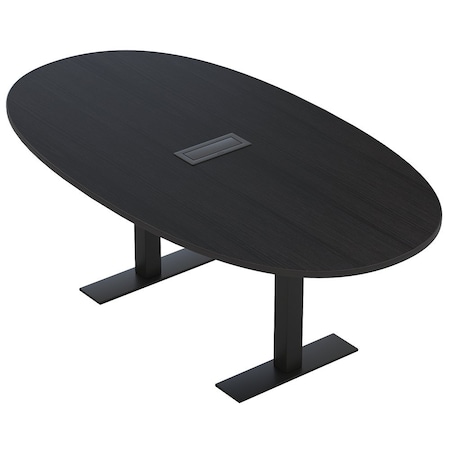 Skutchi Designs 7ft Conference Table With Power Unit | 6 Person Modular Boval Meeting Table | Harmony Series HAR-BOVL-48X84-T.BK-U999ST19-EBLK