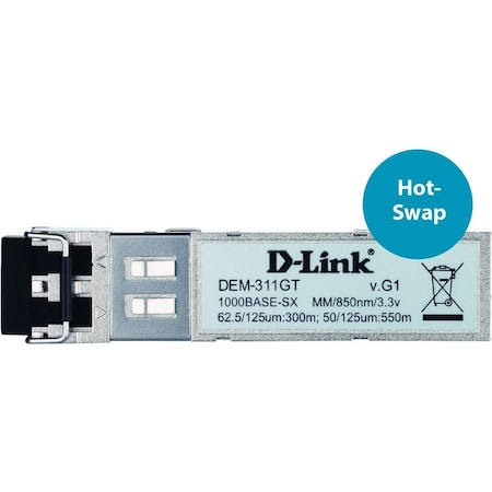 D-Link 1000BASE-SX MULTIMODE SFP OPTICAL TRANSCEIVER, 0 TO 70C DEM-311GT