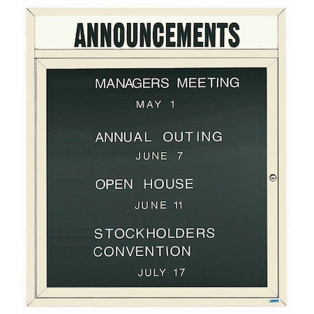 Aarco Enclosed Letter Board Directory w/ Powder Coated Ivory Aluminum Frame and Header, 36''Hx30''W, 1 Door ADC3630HIV