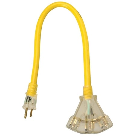 Southwire Extension Cord Adapter, 12 AWG, 12/3, 3 Outlets, Yellow, 2 ft 2882