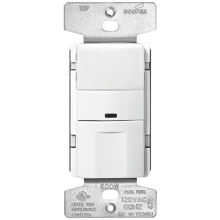 Eaton Wiring Devices OS306U-W-K Motion Sensor Switch, 120 V, 1 -Pole, Motion Sensor, 180 deg Sensing, White OS306U-W-K-L