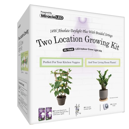 Miracle Led 14W Absolute Daylight Plus Purple Spectrum LED Light, Grow Light Kit, Braided 3-Socket, 2PK 804665