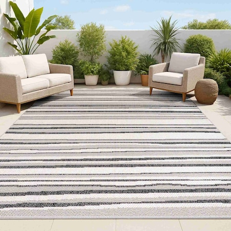 Jonathan Y Castara Wavy Stripe Modern Cream/Dark Gray 4 ft. x 6 ft. Indoor/Outdoor Area Rug SMB205C-4