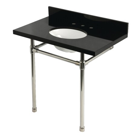Kingston Brass 36-Inch Black Granite Console Sink with Stainless Steel Legs, 8-Inch, 3-Hole KVPK36K86ST