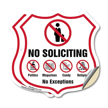 Signmission No Soliciting Shield Sign No Politics Ma, 6 inch X 6 inch, Vinyl Decal, 2PK SHI-D-2PACK-6-403