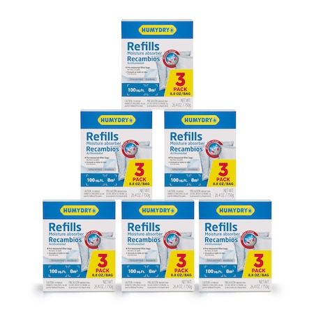 Humydry Pre-measured, Pre-sealed, No Mess, refill bags for 8.8oz. Device, Unscented, Includes 18 refills, 6PK USA250X3RC6