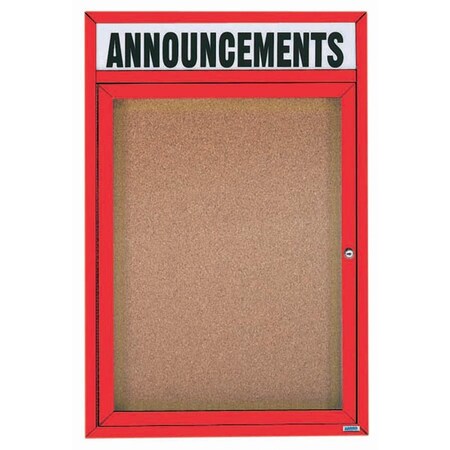 Aarco Illuminated Enclosed Bulletin Board w/ Header Red Powder Coated Al Frame, 36''Hx24''W DCC3624RHIR