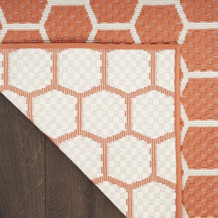 Homeroots 12' Coral And Ivory Geometric Indoor Outdoor Runner Rug 564119