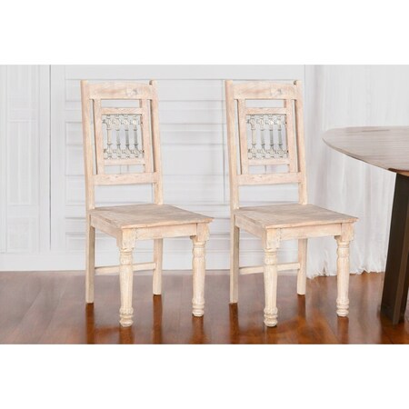 Homeroots Set of Two White Wood Slat Back Dining Side Chairs 522056