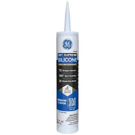 Ge Supreme Silicone 2814816 Window & Door Sealant, Clear, 24 hr Curing, 10.1 fl-oz Cartridge 2970967