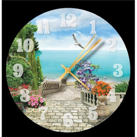 Implementar 12 in. Ocean Beach Water Scenery Round Glass Clock IM3321575