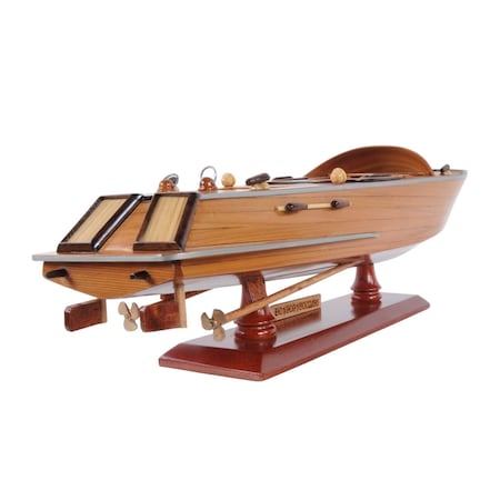 Homeroots 16" Brown Solid Wood Hand Painted Runabout Canoe Model Boat 364264