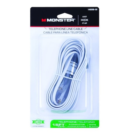 Monster Cable Just Hook It Up 15 ft. L White Modular Telephone Line Cable 140096-00