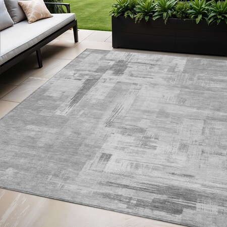 Homeroots 5' X 8' Gray And Off White Abstract Washable Indoor Outdoor Area Rug 609197