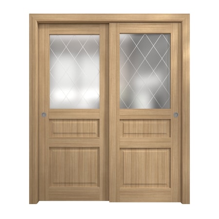 Sartodoors Sliding Closet Bypass Doors 84 x 96 inches, Ego 5011 Natural Oak, Rails Hardware Set, Wood Solid EGO5011DBD-SNA-8496