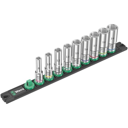 Wera Magnetic socket rail B Deep 1 socket set, 3/8 in drive, 9 pieces 5005440001