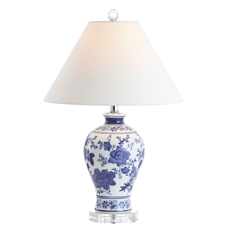 Jonathan Y Song 21.5" Ceramic/Crystal Chinoiserie Floral LED Table Lamp, Blue/White JYL6613A