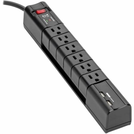 Tripp Lite Protect It Surge Protector with 6 Rotatable Outlets 8 ft. Cord 2xUSB Charging Ports TLP608RUSBB