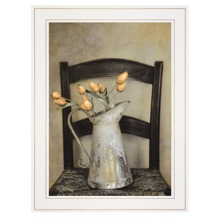 Homeroots Golden Tulips 1 White Framed Print Wall Art 405529