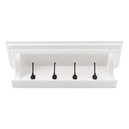 Homeroots Classic White Wood Wide Four Hook Hanging Coat Rack 397774