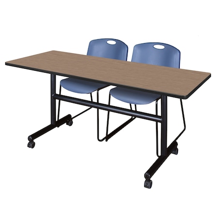 Regency Kobe Flip-Top Training Nesting Table W/ 2 Zeng Stack Chairs, 60 in W, 24 in L, Noble Oak MKFT6024NO44BE