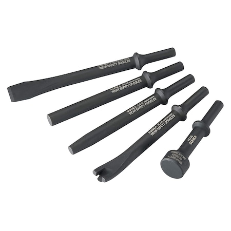Sunex Air Hammer Chisel Standard 5 Piece Set In Portable Tool Roll ACS5S