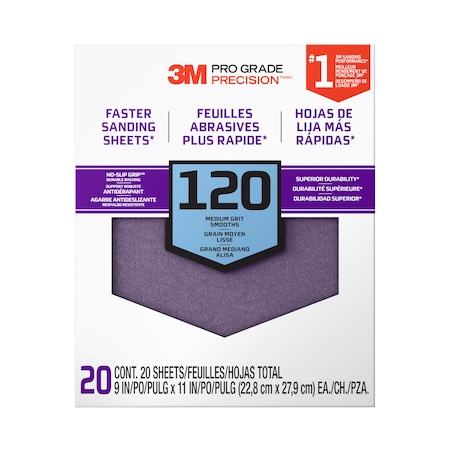 3M 3M Faster Sanding Sheets w/ NO-SLIP GRIP Backing, 9 x 11, 120 Gr, 5PK SHCP120-PGP20T