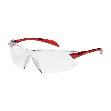 Bouton Optical Rimless Safety Glasses with Red Temple, Clear Lens and Anti-Scratch / Anti-Fog Coating 250-45-1020
