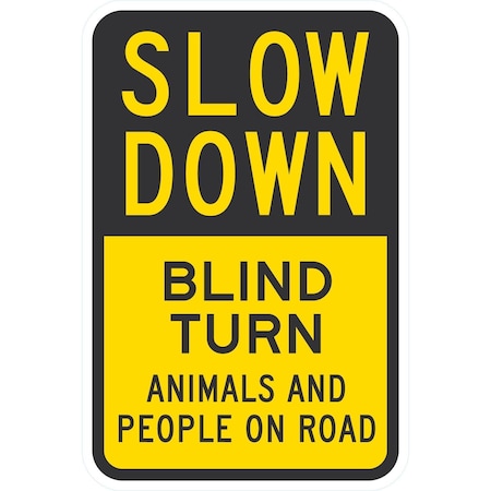 Lyle Slow Down Blind Turn Animals And People On Road, 12x18, Engineer Grade, Yellow G-3407-EG_12x18