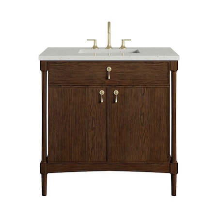 James Martin Vanities Kinnsden 36" Single Vanity, Sable Oak w/ 3 CM Lime Delight Silestone Top D680-V36-SBK-3LDL