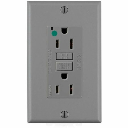 Leviton GFIRcptcl, 15A, 125VAC, Gry, Polycarbonate GFNT1-HGG