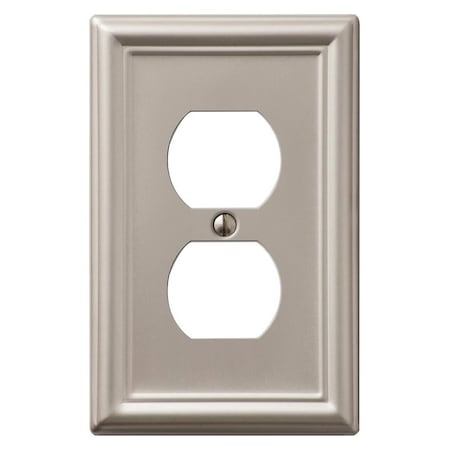 Amertac Chelsea Outlet Wallplate, 478 in L, 318 in W, 1 Gang, Steel, Brushed Nickel, Wall Mounting 149DBN